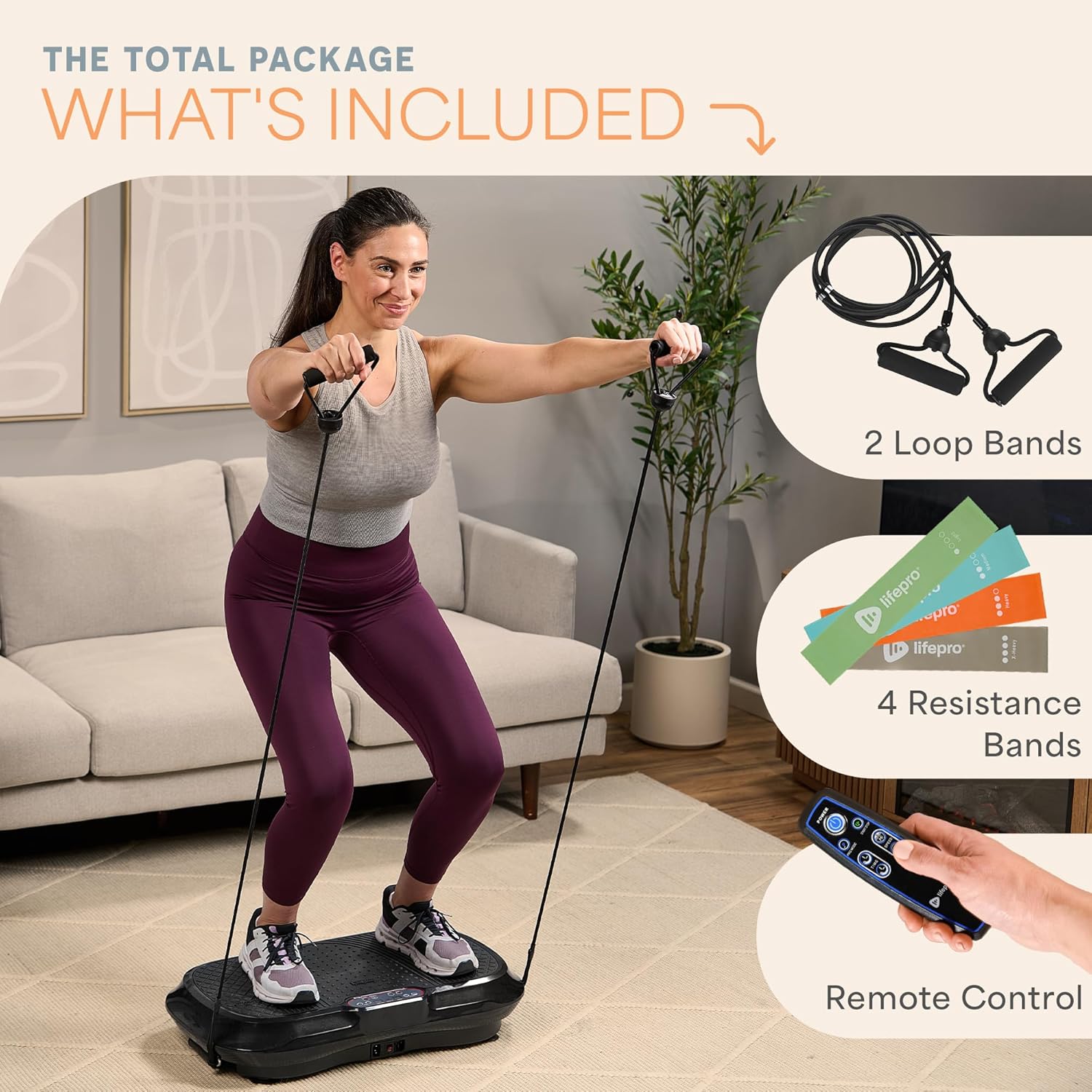 Lifepro Waver Vibration Plate Exercise Machine – Full Body Vibrating Plate for Lymphatic Drainage, Muscle Toning & Fat Loss – Includes Loop Bands, Remote & 99 Speed Settings - Black
