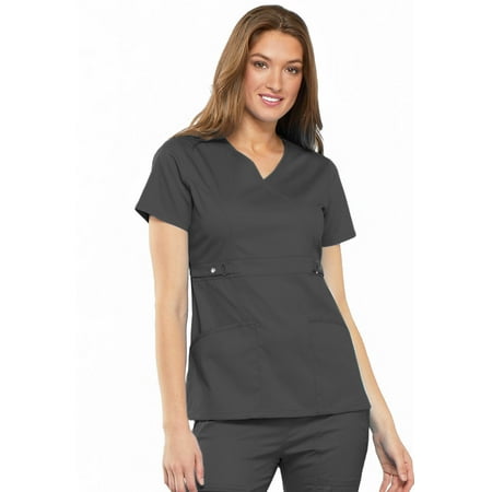 Cherokee Luxe Scrubs Top for Women Empire Waist Mock Wrap 21701, XXS, Pewter