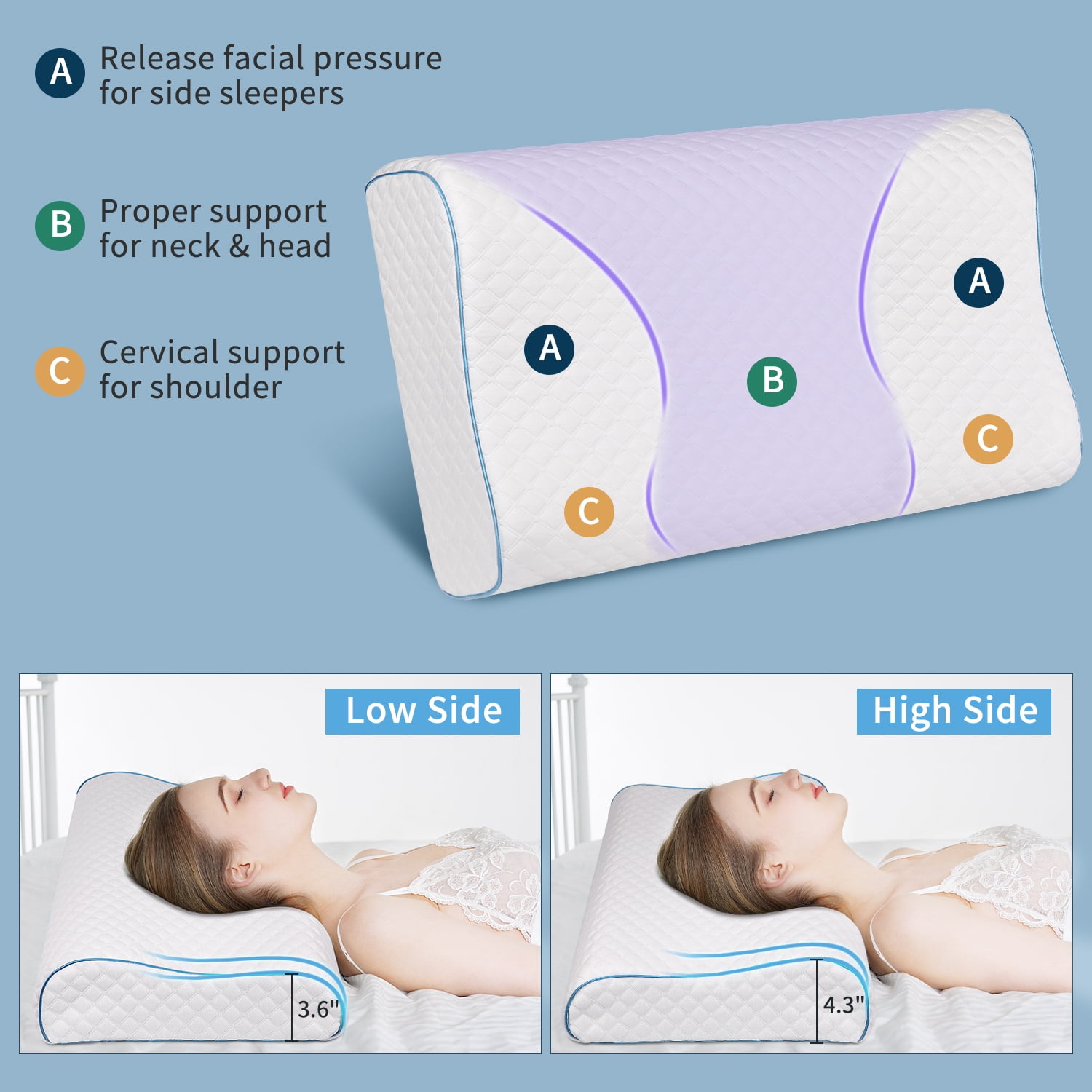 POWER OF NATURE Firm Memory Foam Pillow Orthopedic Cervical Contour White 60 35 11cm Walmart