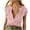 Pink, variant on Women Deep V Neck Low Cut Tops Casual Ribbed Knit Henley T-Shirts Summer Short Sleeve Tees