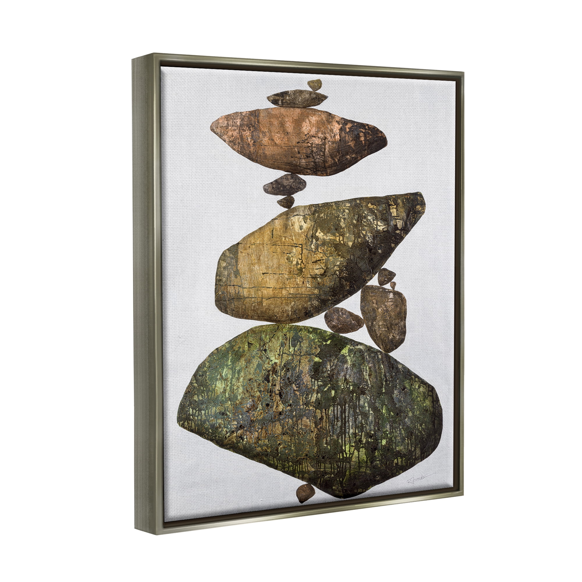 Stupell Industries Modern Stacked Rocks Nature Nature Painting Gray Floater Framed Art Print Wall Art, 25 x 31
