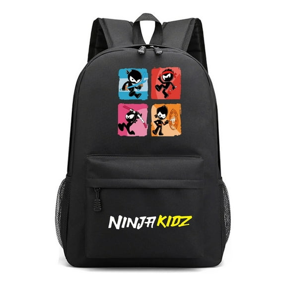Ninja Kidz Backpack Cartoon Characters School Bag with Front Pocket & Mesh Sides | Durable Lightweight Bookbag for Students, Travel, Sleepovers, Gifts
