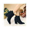 thumbnail image 6 of BLISSFUL STEP Women's Round Toe Block Heels Ankle Booties Navy Blue 10, 6 of 8