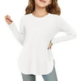 thumbnail image 2 of Gelikeya Girls Long Sleeve Shirts Kids Curve Hem Side Slit Soft Tunic Tops T-Shirts Solid Color Casual Clothes White 4-5 Years, 2 of 6