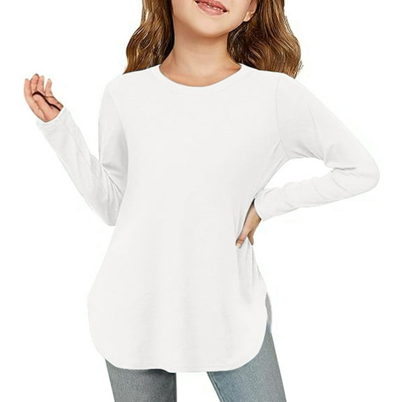 Girls Shirts Size 7-8 Girls Clothes Girls Long Sleeve Shirts Kids Arc Hem Side Slit Soft Tunic Tops T Shirts