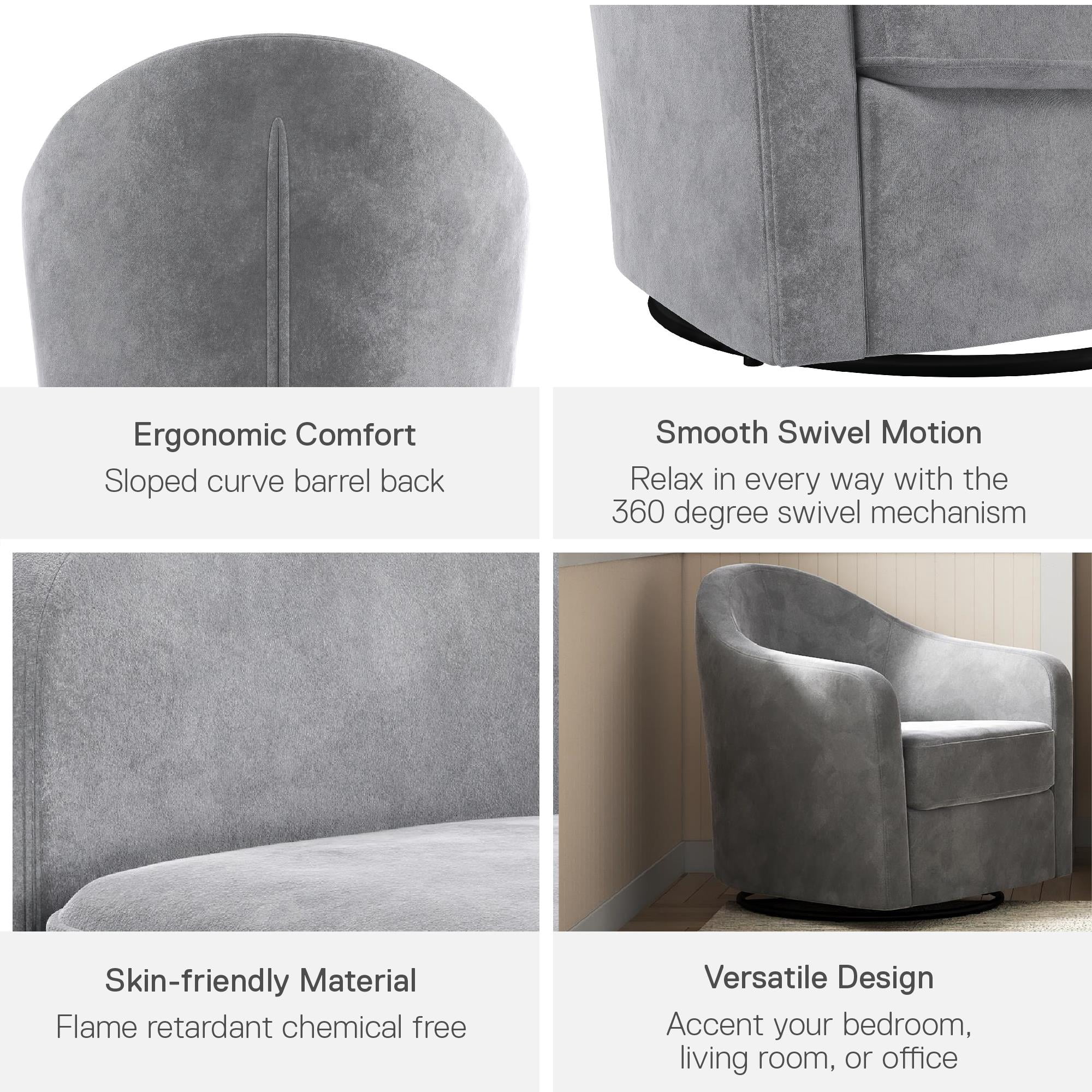 DHP Gentle Swivel Curved Accent Chair, Light Gray Velvet