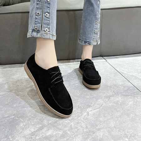 

ERTUTUYI Suede Flat Front Lace Up Casual Flock Single Shoes Causal Shoes Black 41