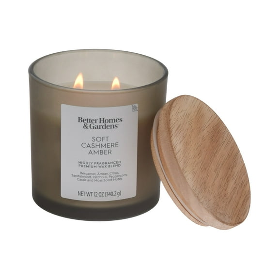 Better Homes and Gardens Soft Cashmere Amber Scented 2-Wick Frosted Jar Candle 12oz.