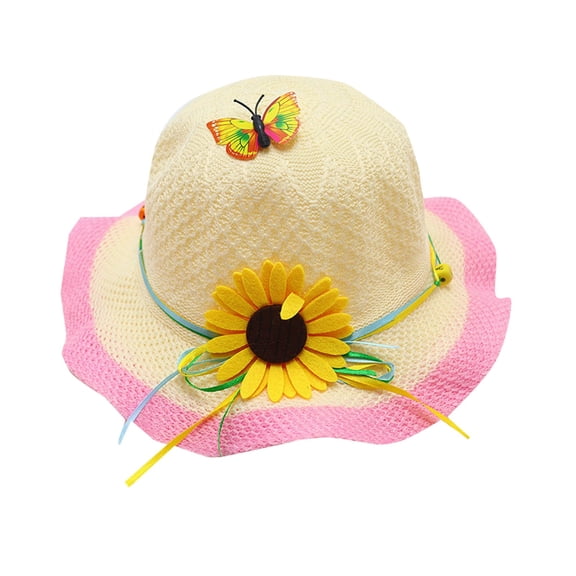 ZACPNCV Bucket Hat Kids Straw Hat Toddler Boys Girls Breathable Beach Sun Visors Hats Pink Free Size