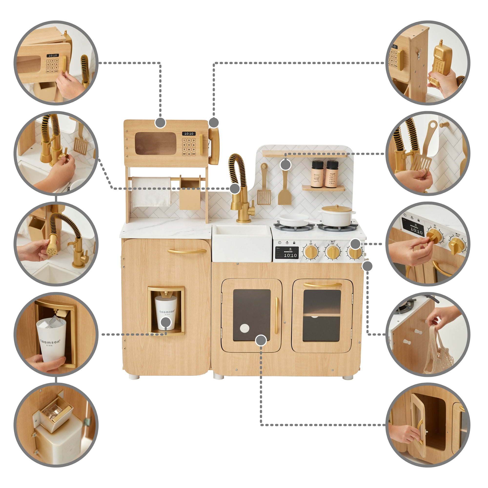 Teamson Kids Little Chef Cyprus Wooden Play Kitchen Set with 14 Toy Accessories