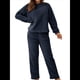 thumbnail image 2 of Pijama de 2 Piezas para Mujer, Conjunto de Ropa de Estar por Casa, Suéter de Punto, Cuello Redondo, Larga, Conjuntos Peludos Azul Marino L, 2 of 8