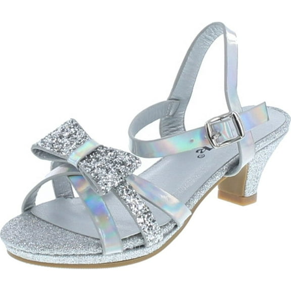 Link Smart-79K Girl's Glitter Bow Strap Buckle Platform Wrapped Heel Sandals