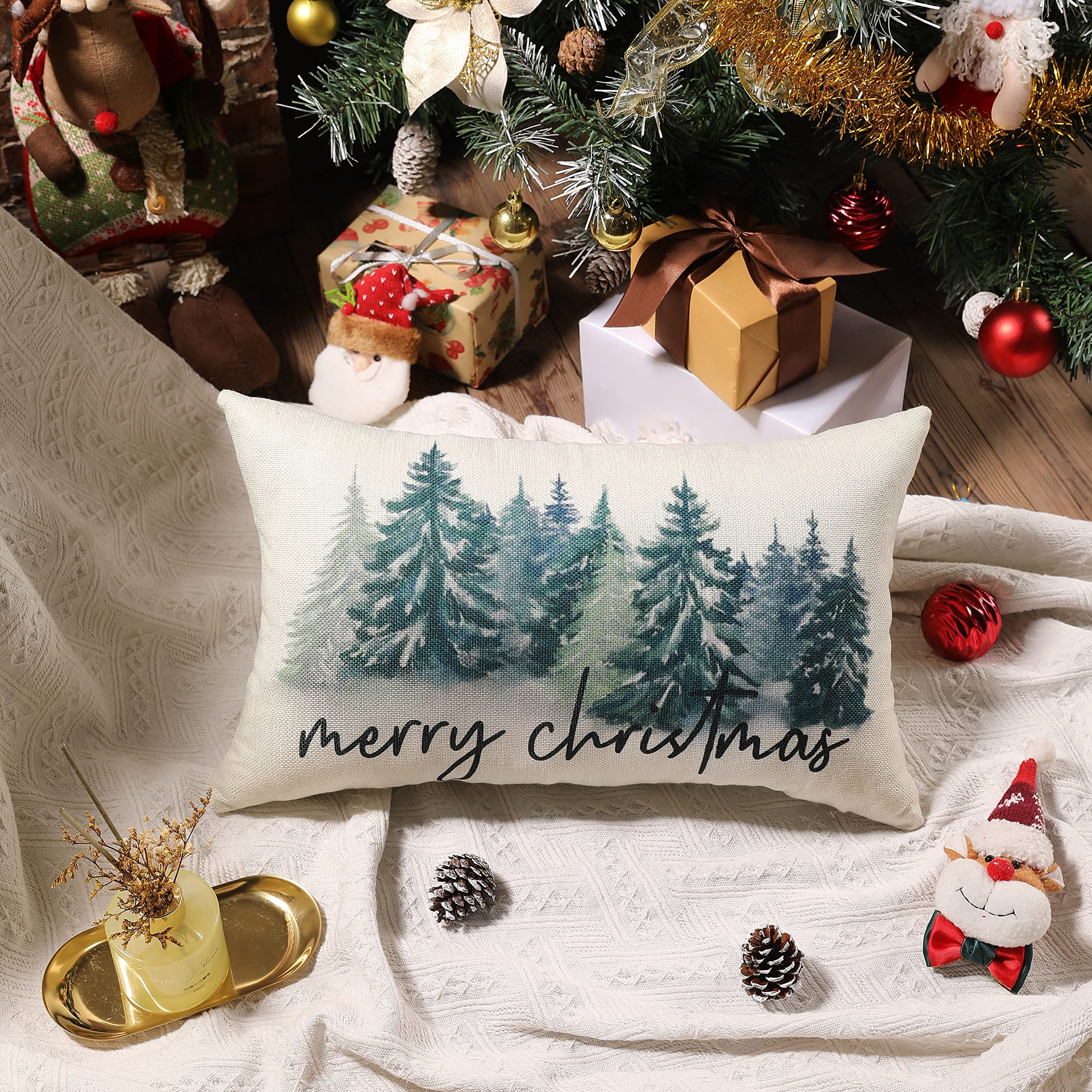  Cirzone Christmas Pillow Covers 12x20 Christmas Tree Christmas  Pillows Christmas Decor Farmhouse Christmas Throw Pillow Covers Set of 4  Christmas Decorations for Home : Everything Else