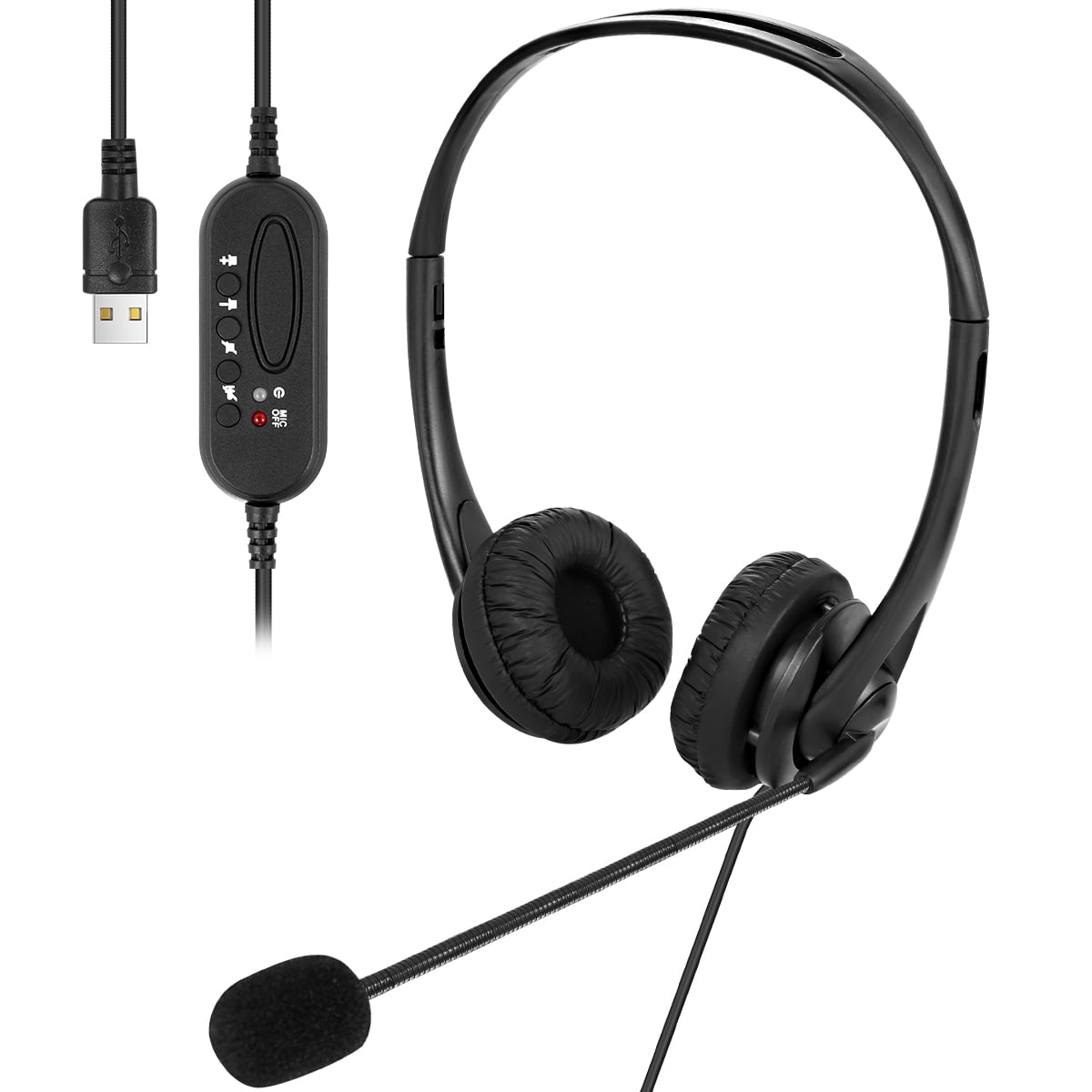 Headset with Microphone USB Wired Headphones Noise Concealing Earphones for PC Laptop Desktop Corded Telephone