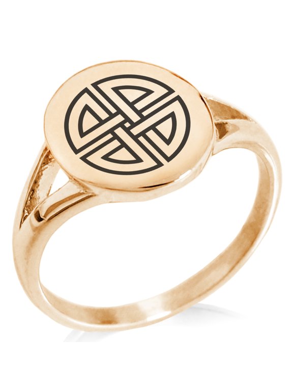 Stainless Steel Shield Knot Viking Norse Rune Minimalist Oval Top Polished Statement Signet Ring