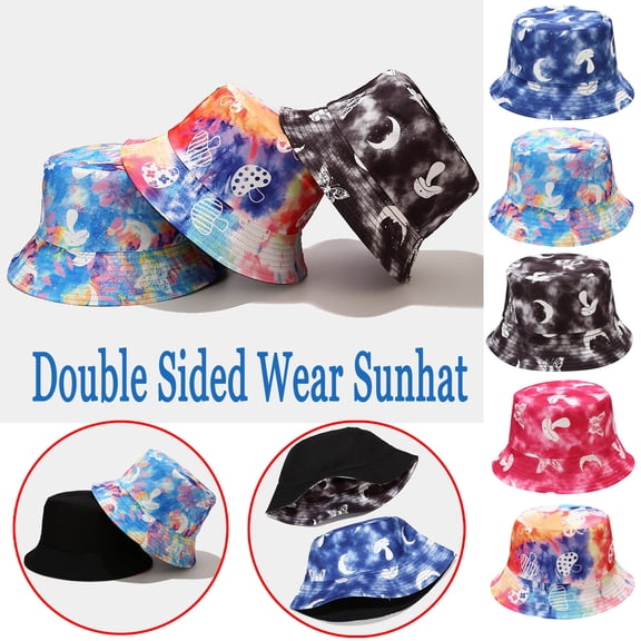 Women Washed Packable Summer Beach Sun Hats Mens Womens Tie-dye Bucket Hat