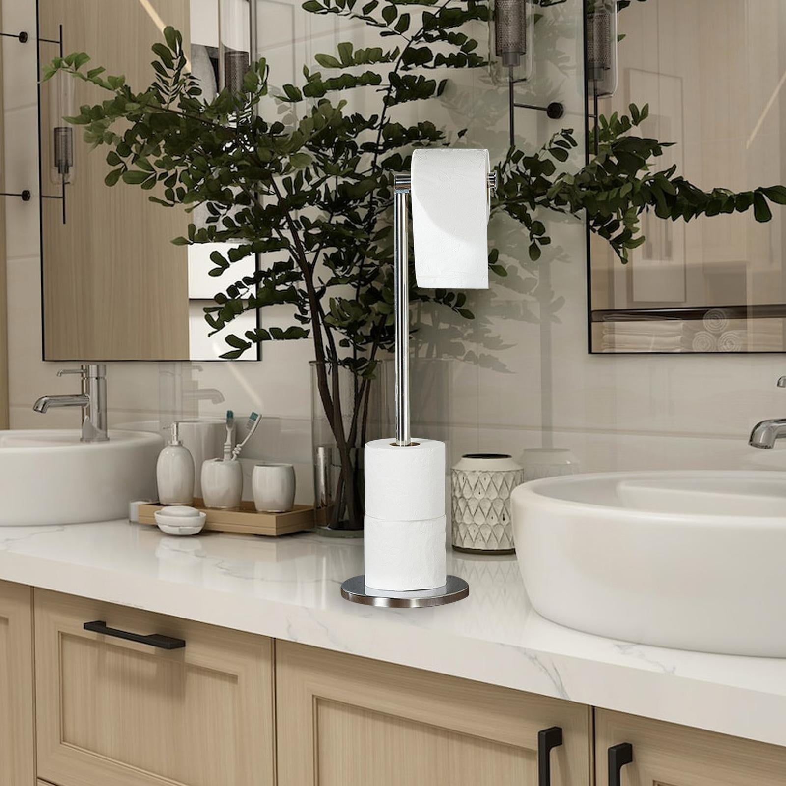 Fiocias Toilet Roll Holder with Reserve Bathroom Toilet Paper Holder Freestanding Toilet Argent