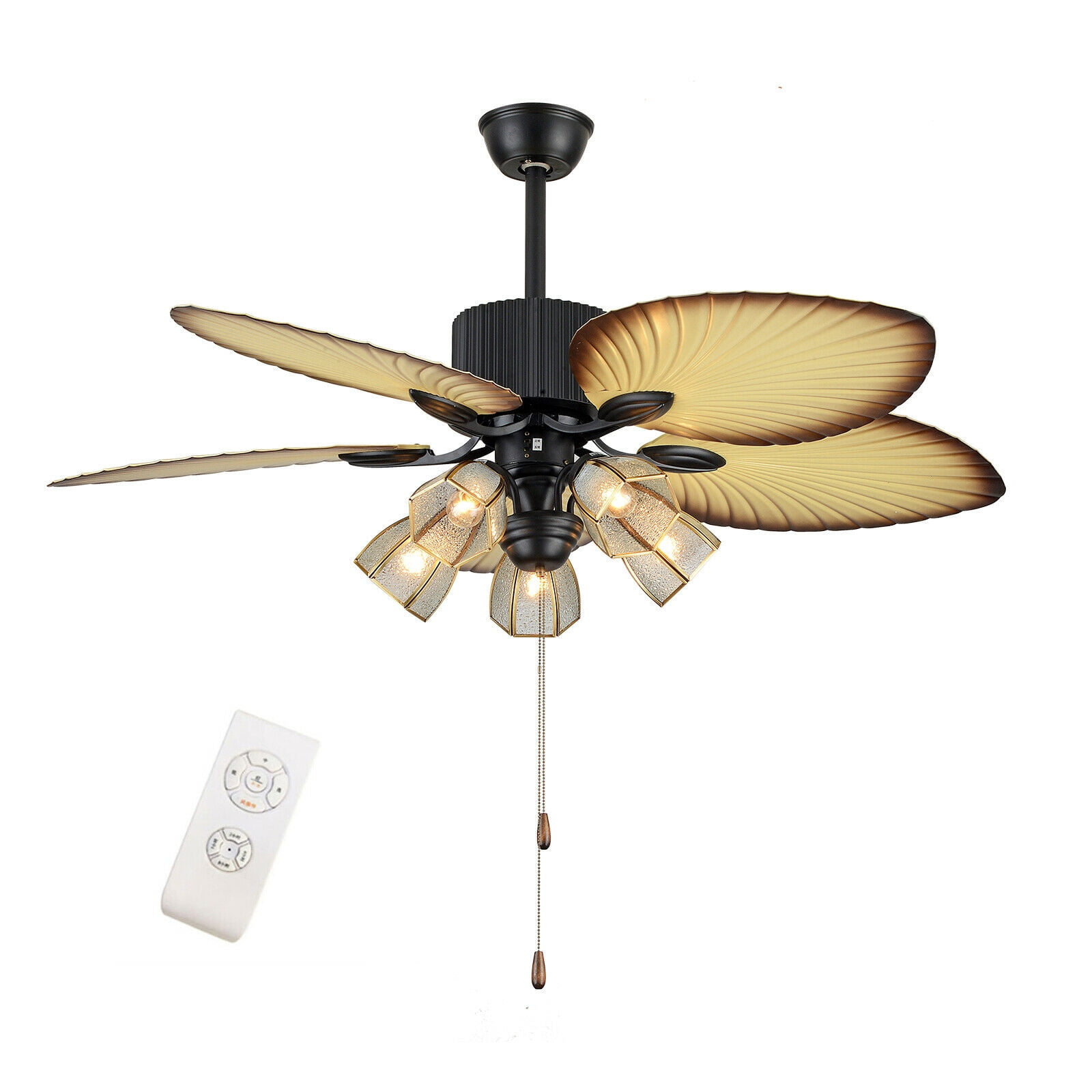 52inch Ceiling Fan with Light Remote Control Reversible 5 Palm Tropical Blades