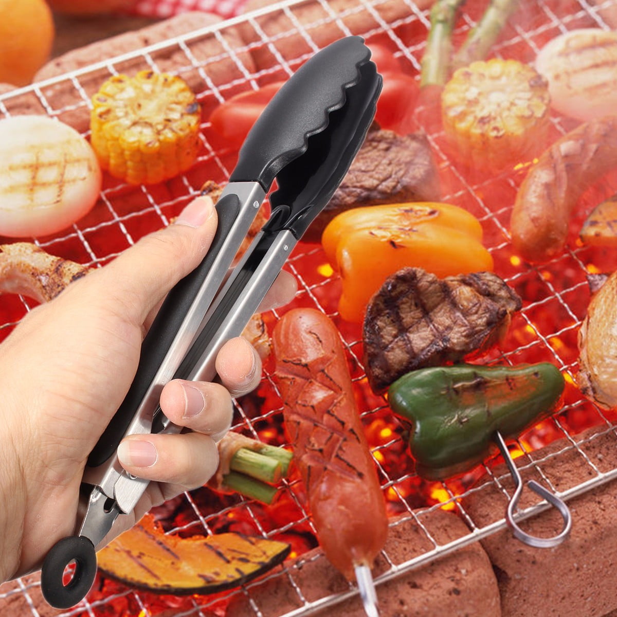 Silicone Stainless Steel Cooking Kitchen BBQ Tongs Food Utensil Salad