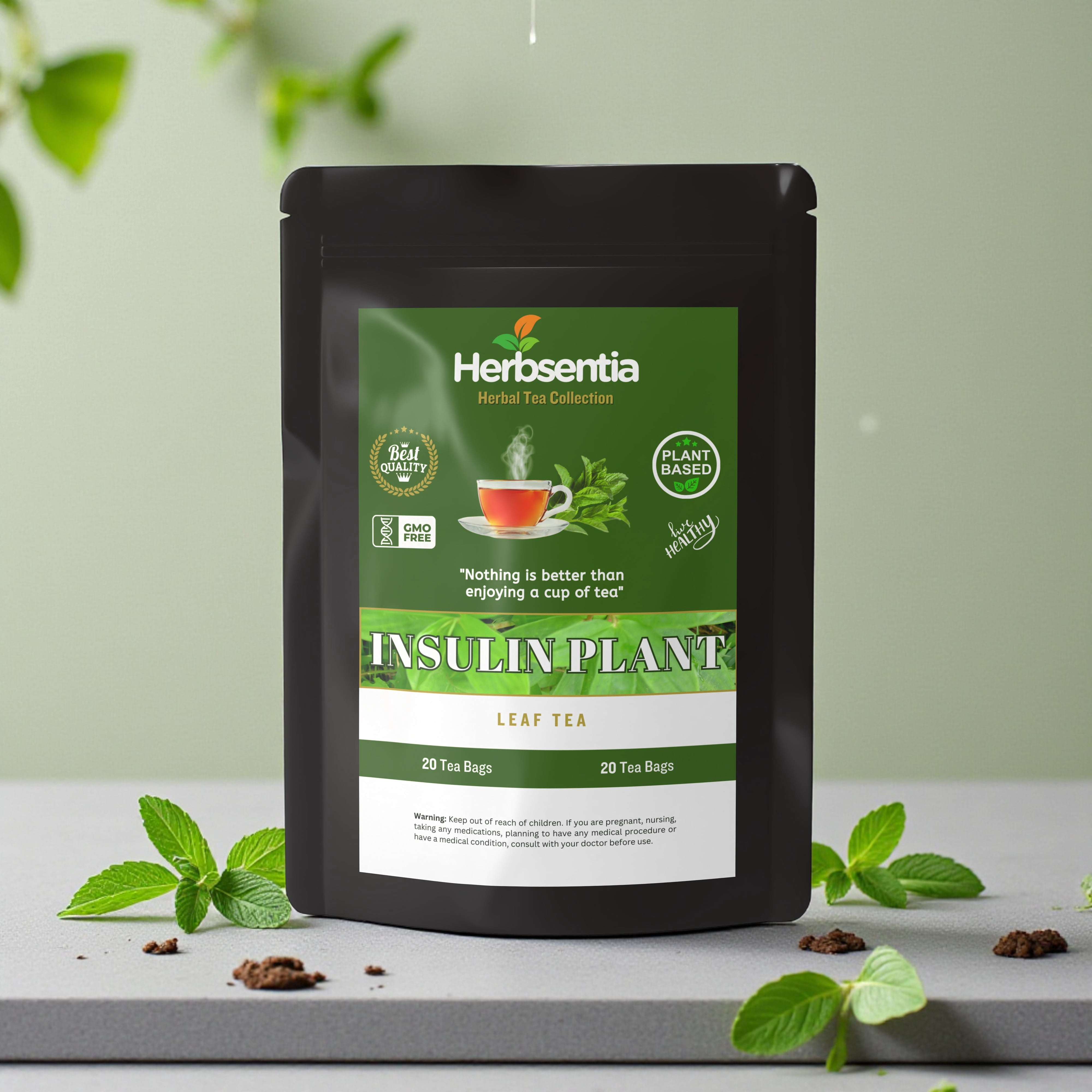 Insulin Plant Herbal Tea – 20 Tea Bags | 100% Costus igneus Leaf | Naturally Caffeine-Free | Herbsentia