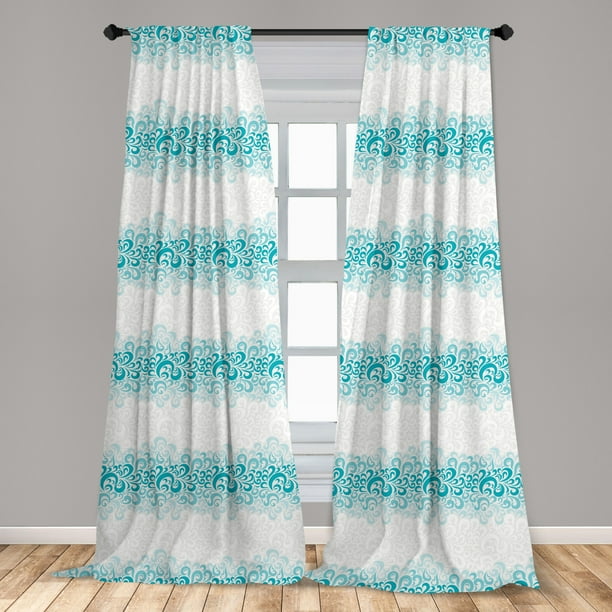 Turquoise Curtains 2 Panels Set, Abstract Floral Flowers ...