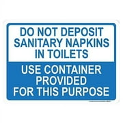 Do Not Deposit Sanitary Napkins in Toilets 14"x10" Reflective Blue & White