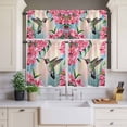 thumbnail image 4 of 3 Piece Kitchen Curtains and Valances Set Hummingbird Cafe Curtains 24 Inch Length Spring Summer Pink Red Flower Leaf Valance & Tier Curtain for Living Room Bedroom Small Window 54"x18"+27"x24"*2, 4 of 6