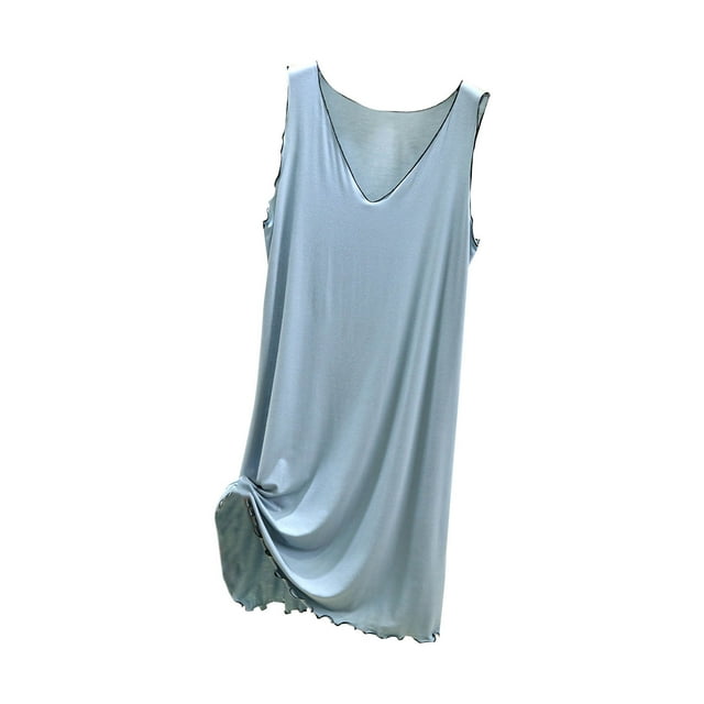 Timegard Robe de Nuit pour Femmes à Col en V, à Volants, Sans Manches, Robe Chemise Confortable et Douce, Robe Débardeur, Vêtement de Nuit