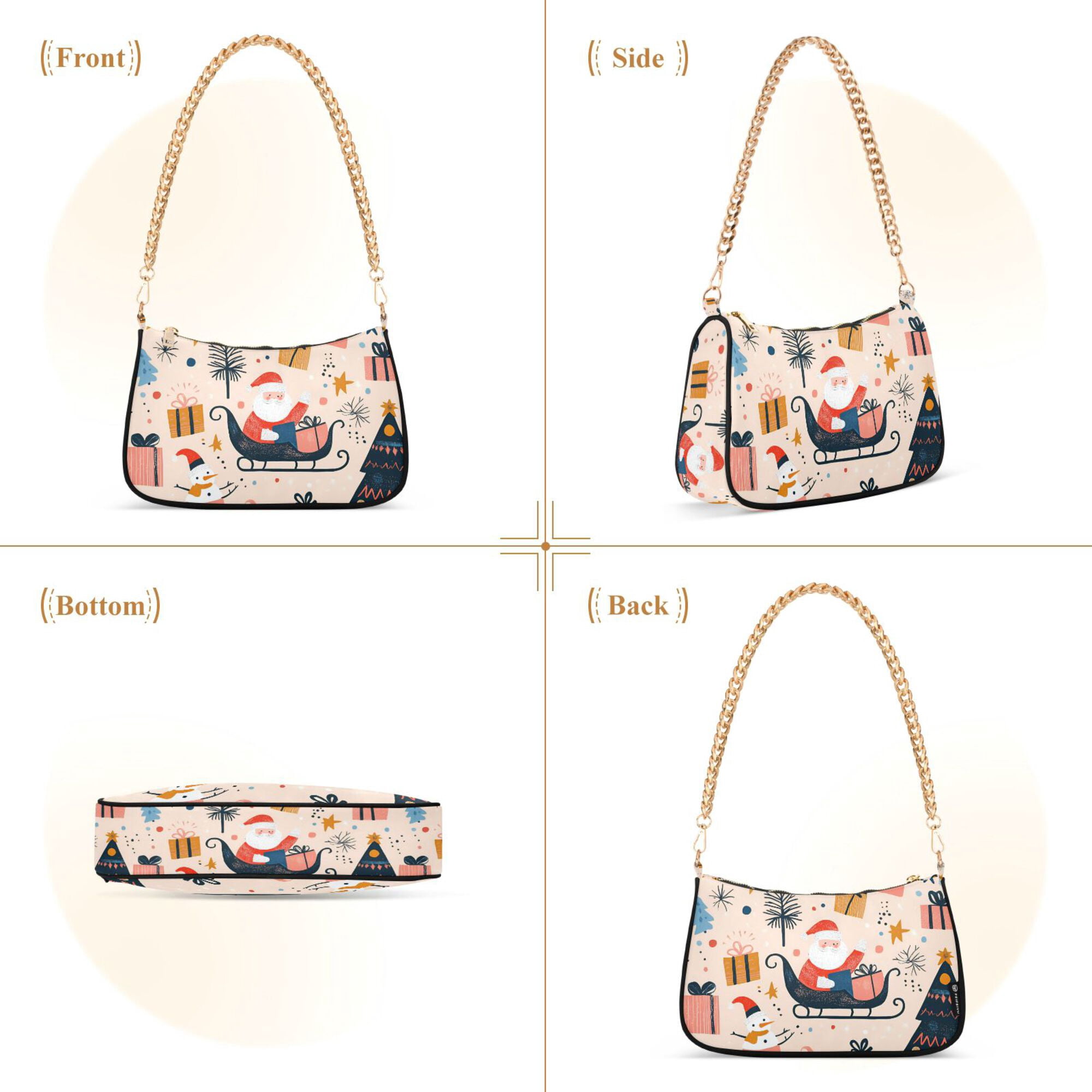 FORMRS Womens Shoulder Bag with Chain Strap Clutch Purse Cute Tote Handbag, Beige Christmas Santa