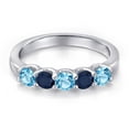 thumbnail image 3 of Gem Stone King 925 Sterling Silver Swiss Blue Topaz and Blue Sapphire Wedding-Bands Ring for Women | 1.04 Cttw | Round 3.5MM | Gemstone November Birthstone | Size 6, 3 of 6