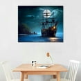 thumbnail image 2 of COMIO Canvas Wall Art Ship and Moon on Blue Sea Painting, Framed 20x16in, 2 of 4