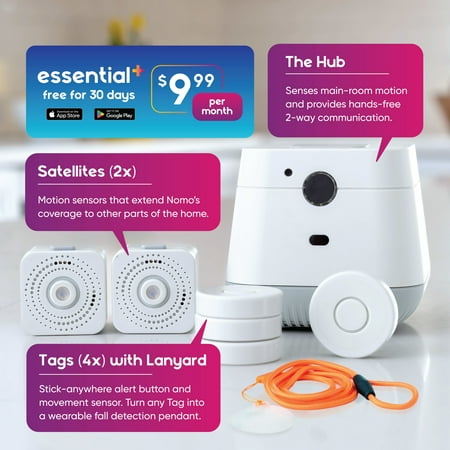 Nomo Smart Care - Smart Care Essential Care Kit - Easy set-up, real-time remote 24/7 caregiver check-in system with 911 dispatch support - Gray
