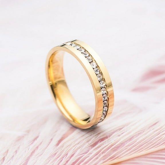 Titanium Steel Ring Inlaid Diamond Geometric Ring Wedding Ring Anniversary Ring for Men and Women Simple Design Silver and Gold Tone Band Jewelry