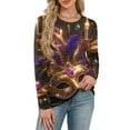 thumbnail image 5 of Mardi Gras Shirts Womens Glitter Long 3/4 Sleeve Gold Tops Crew Neck Carnival Novelty Tunic Tops Gold 5XL, 5 of 6