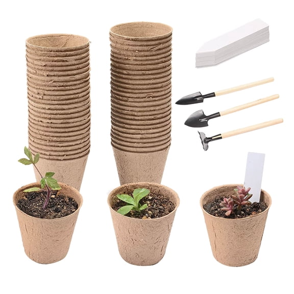 Eqslft 50 Packs 2.4 Inch Peat Pots,Biodegradable Pots for Seedlings with Drainage Holes, Garden Germination Nursery Pots with 50 Pcs Plant Labels