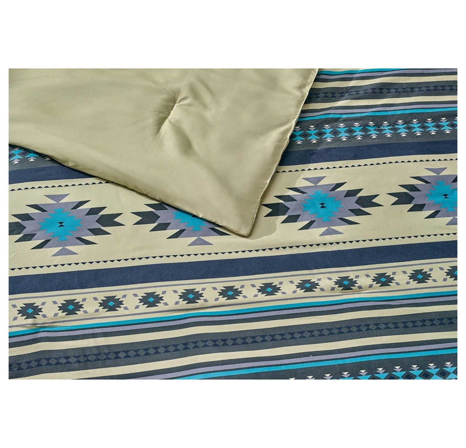 KeLiang 3-Piece Southwestern Geometric Tribal Multicolor Teal Beige Black Gray Comforter Set, Queen Size