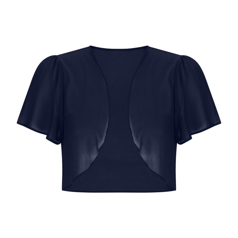 short sleeve shrugs for dresses Womens Cropped Shrug Cardigans Chiffon Lightweight Open Front Bolero  Cardigan Sheer Short Sleeve Shrugs for Dress Dark Blue, M