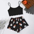 thumbnail image 3 of MVRLSH Womens Pajama Sets for Women 2 Piece Halloween Skeleton Print Lettuce Trim Cute Short Top And Shorts Sleepwear wear Soft Sleepwear Lounge Set Gray - M, 3 of 6
