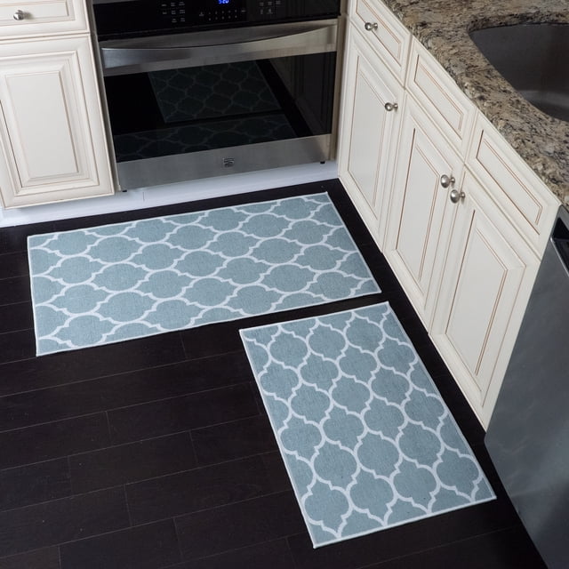 Non Skid Washable Kitchen Mat & Rugs Set of 2 - Ultra-Thin Lattice Area Rugs - Multipurpose Set of 44 x 24 and 31.5 x 20 Inches Floor Mats