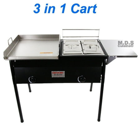 Griddle Tray - Taco Cart w/ Griddle 18x16 Stainless Steel Double Deep Fryer 2 Deep Trays 3 in 1