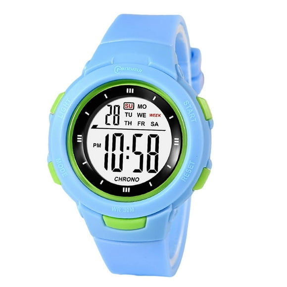 Ruiboury Kids Digital Watch Outdoor Electronic Watches Wrist Watch  Green Light Blue