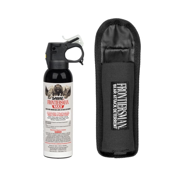 SABRE Frontiersman Max Bear Spray and Mountain Lion Deterrent with Belt Holster, 7.9 oz, 40 ft Range, Maximum Strength, 1 Count, Animal Pepper Spray