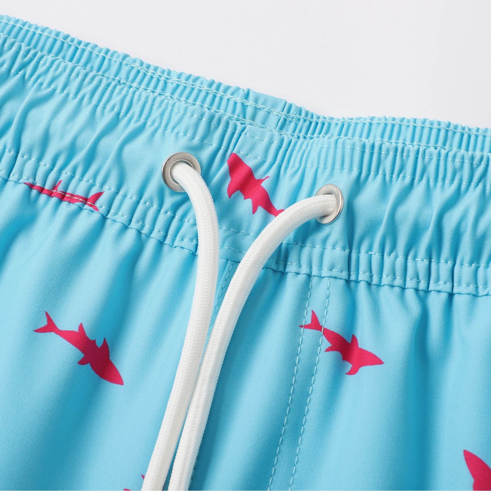 Tisuna Stylish Men's Swim Shorts Shark Print Drawstring Elastic Waist Straight Leg Trunks With Liner Male Casual Summer Beach Vacation Pool Party Shorts Sky Blue Size Xxxl