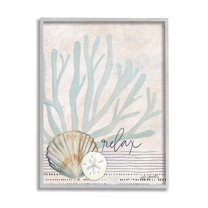 Stupell Industries Striped Sea Life Aquatic Seashells Graphic Art Gray Framed Art Print Wall Art, Design by Katie Doucette