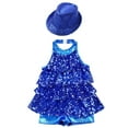 thumbnail image 3 of Alvivi Jazz Dance Dress for Kids Girls Sequin Tap Latin Dance Leotard Performance Costume and Hat Royal Blue 10, 3 of 5