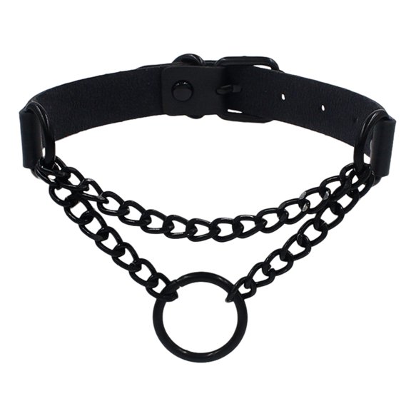 HUANLEDASH Goth Choker Necklace Faux Leather Gothic Choker Adjustable Metal O-Ring Chain Collar Cool Punk Emo Jewelry for Women Men