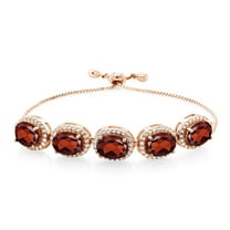 Gem Stone King 18K Rose Gold Plated Silver Red Garnet Tennis Bracelet for Women (11.68 Cttw, Oval 9X7MM, Gemstone January Birthstone, Fully Adjustable up to 9 inch)