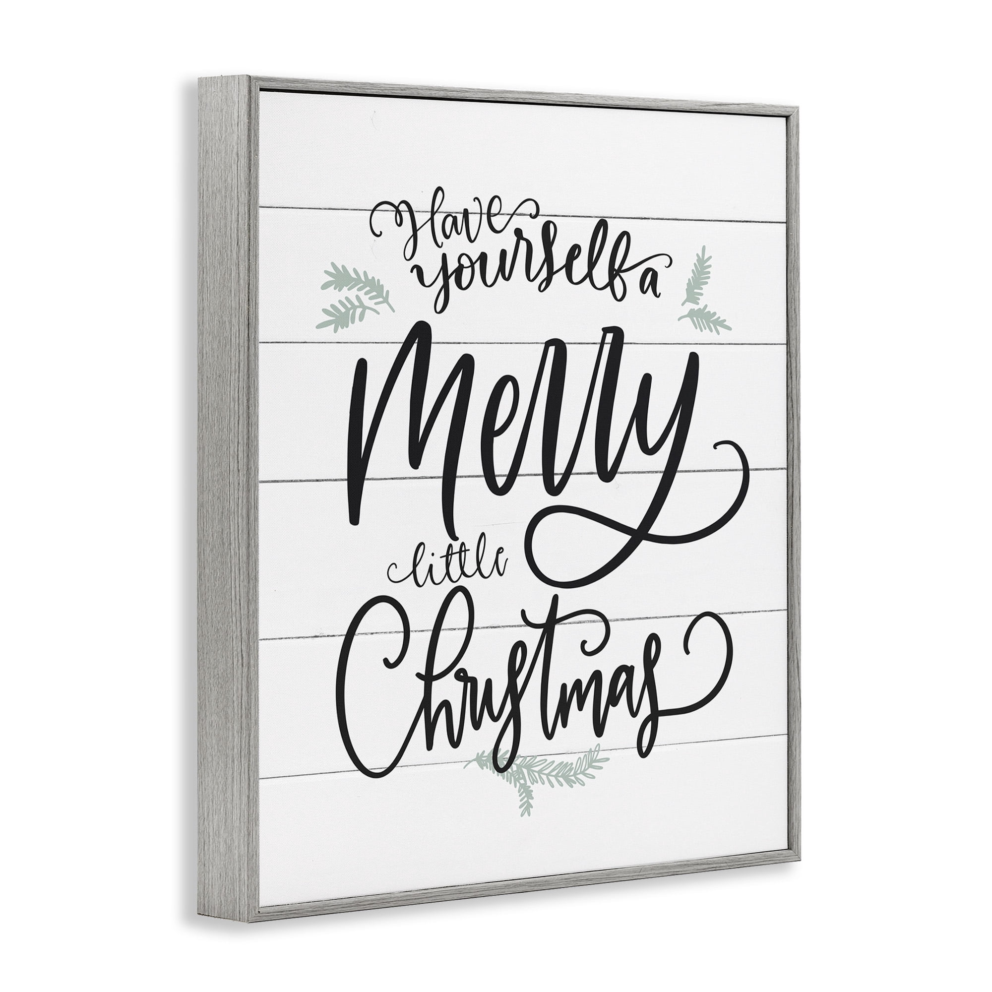Stupell Industries Merry Little Christmas Planked Phrase Holiday Painting Gray Framed Art Print Wall Art, 16 x 20