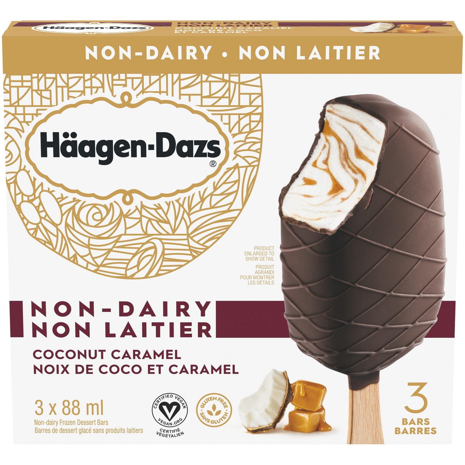 HÄAGEN-DAZS Sans produits laitiers Noix de coco et caramel, 3 x 88 ml