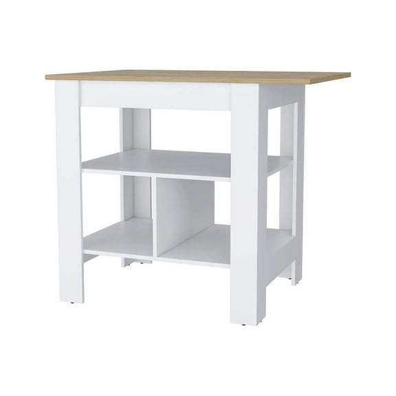 Kitchen Island Furniture Adeline 3-Shelf Kitchen Island White and Macadamia,Dining Kitchen Carts
